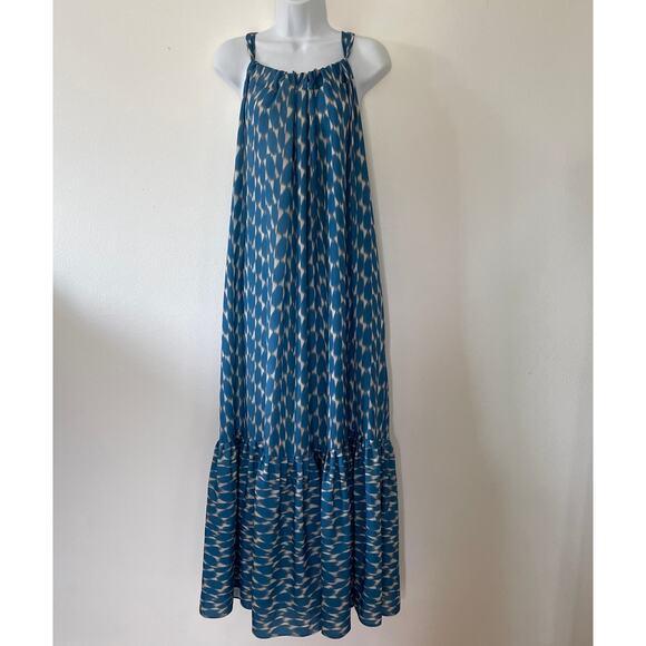 Diarrablu Gnoor Dress 2XL Blue Ikat Geometric Flowy Resort Maxi Vacation Flounce - Picture 1 of 11